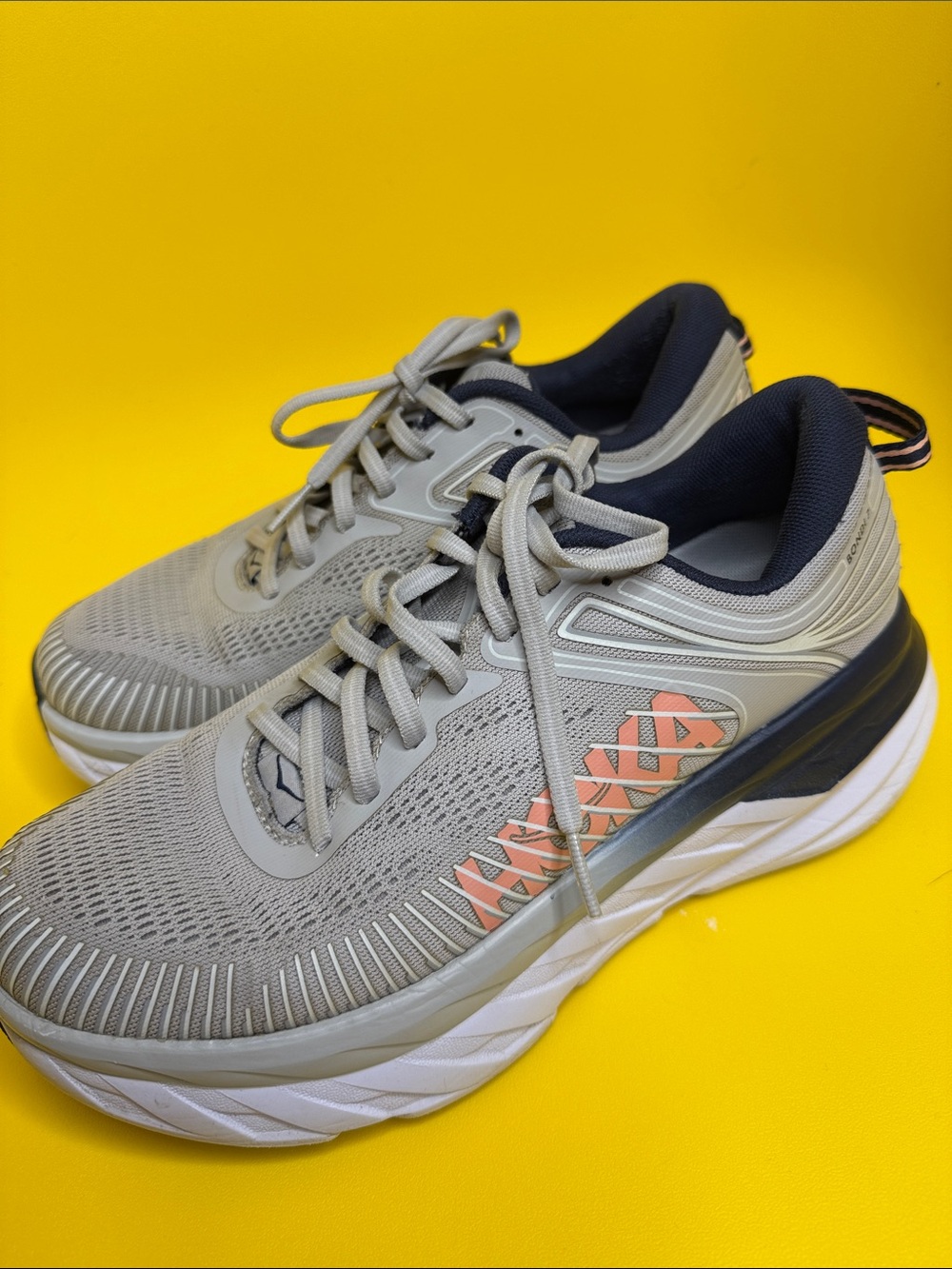 Hoka One One Women's Light Gray Athletic Sneakers with Coral Logo